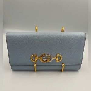 Gucci Baby Blue Zumi Horsebit Interlocking Long
Flap Wallet